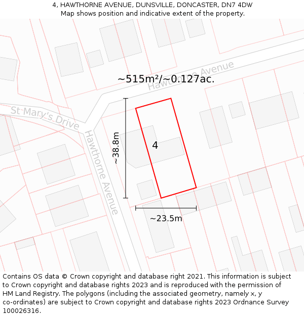 4, HAWTHORNE AVENUE, DUNSVILLE, DONCASTER, DN7 4DW: Plot and title map