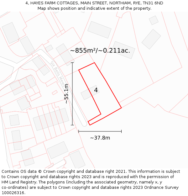 4, HAYES FARM COTTAGES, MAIN STREET, NORTHIAM, RYE, TN31 6ND: Plot and title map