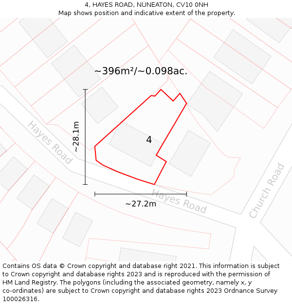 4, HAYES ROAD, NUNEATON, CV10 0NH: Plot and title map