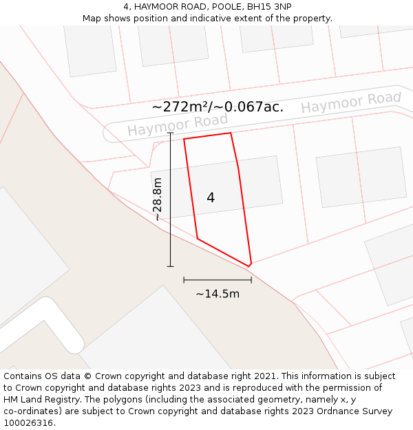 4, HAYMOOR ROAD, POOLE, BH15 3NP: Plot and title map