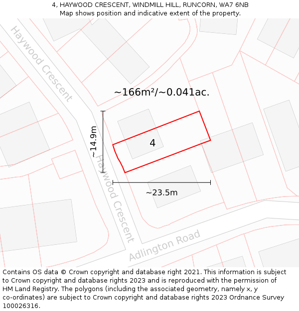 4, HAYWOOD CRESCENT, WINDMILL HILL, RUNCORN, WA7 6NB: Plot and title map