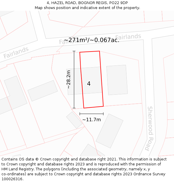 4, HAZEL ROAD, BOGNOR REGIS, PO22 9DP: Plot and title map