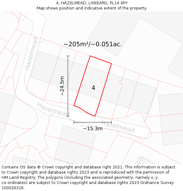4, HAZELMEAD, LISKEARD, PL14 4PY: Plot and title map