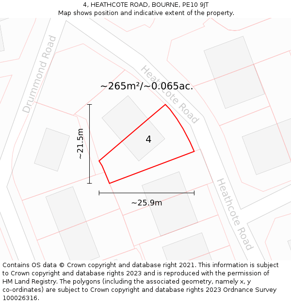 4, HEATHCOTE ROAD, BOURNE, PE10 9JT: Plot and title map