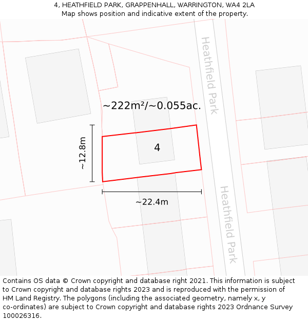 4, HEATHFIELD PARK, GRAPPENHALL, WARRINGTON, WA4 2LA: Plot and title map