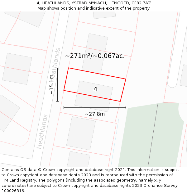 4, HEATHLANDS, YSTRAD MYNACH, HENGOED, CF82 7AZ: Plot and title map