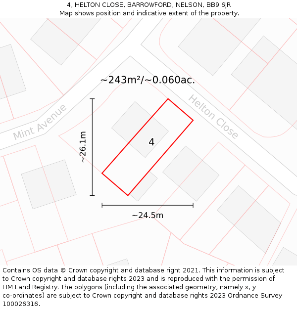 4, HELTON CLOSE, BARROWFORD, NELSON, BB9 6JR: Plot and title map