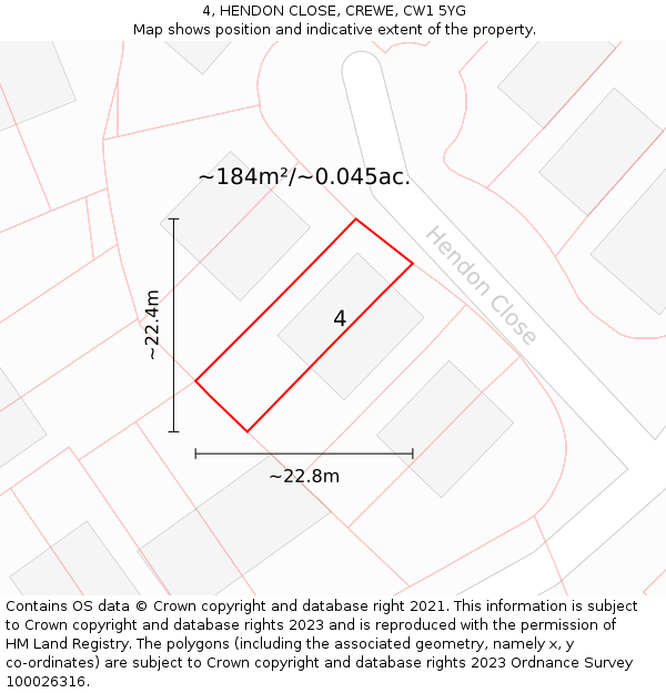 4, HENDON CLOSE, CREWE, CW1 5YG: Plot and title map