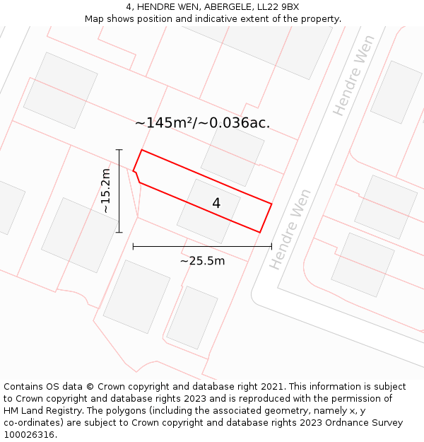 4, HENDRE WEN, ABERGELE, LL22 9BX: Plot and title map