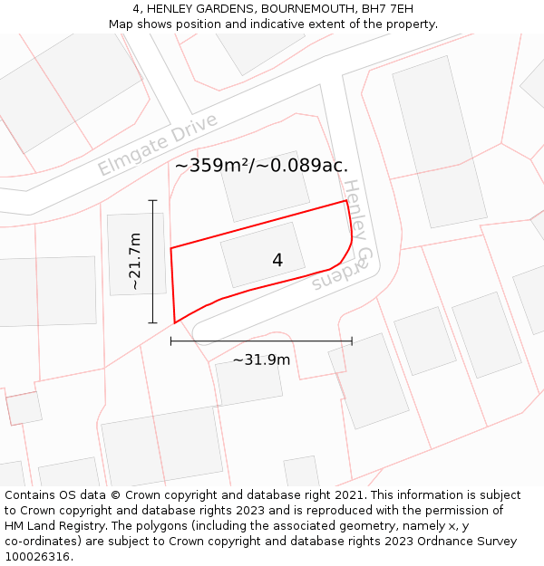 4, HENLEY GARDENS, BOURNEMOUTH, BH7 7EH: Plot and title map