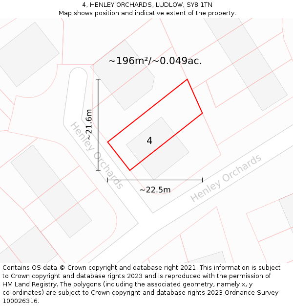 4, HENLEY ORCHARDS, LUDLOW, SY8 1TN: Plot and title map