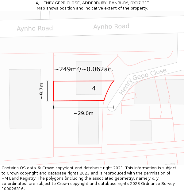 4, HENRY GEPP CLOSE, ADDERBURY, BANBURY, OX17 3FE: Plot and title map