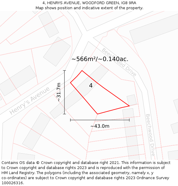 4, HENRYS AVENUE, WOODFORD GREEN, IG8 9RA: Plot and title map