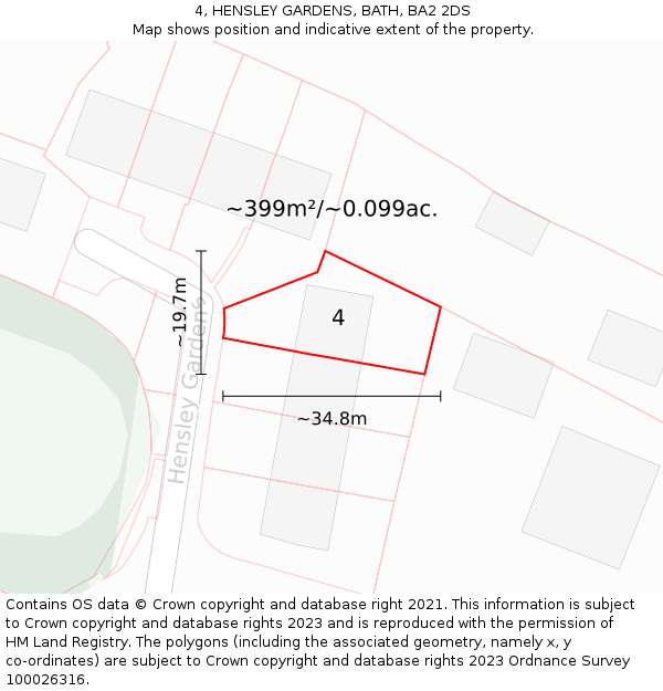 4, HENSLEY GARDENS, BATH, BA2 2DS: Plot and title map