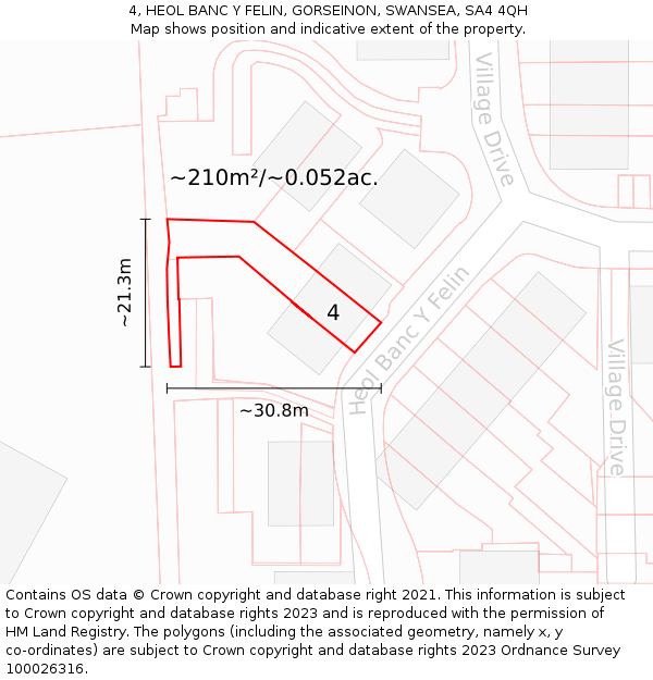 4, HEOL BANC Y FELIN, GORSEINON, SWANSEA, SA4 4QH: Plot and title map