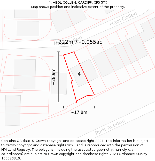 4, HEOL COLLEN, CARDIFF, CF5 5TX: Plot and title map