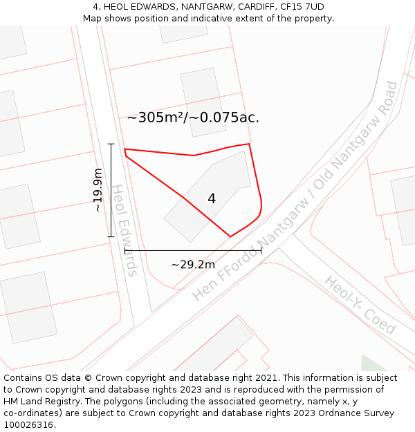 4, HEOL EDWARDS, NANTGARW, CARDIFF, CF15 7UD: Plot and title map