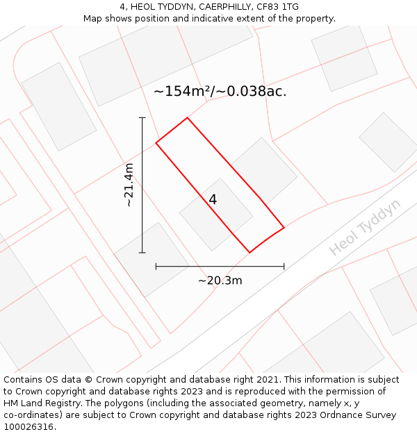 4, HEOL TYDDYN, CAERPHILLY, CF83 1TG: Plot and title map