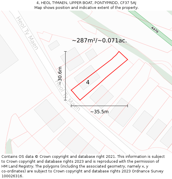 4, HEOL TYMAEN, UPPER BOAT, PONTYPRIDD, CF37 5AJ: Plot and title map