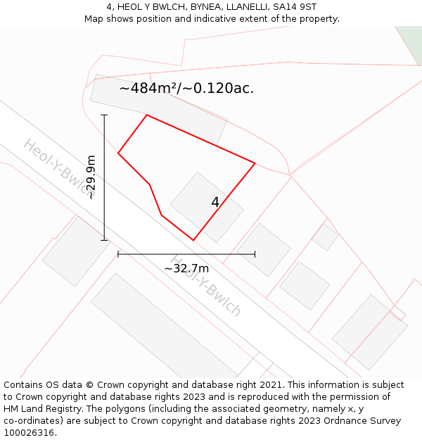 4, HEOL Y BWLCH, BYNEA, LLANELLI, SA14 9ST: Plot and title map