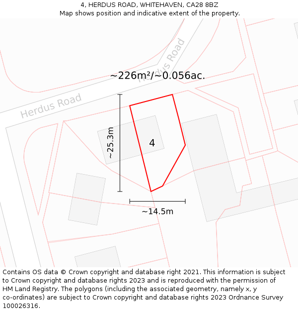 4, HERDUS ROAD, WHITEHAVEN, CA28 8BZ: Plot and title map