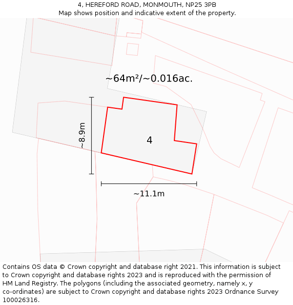 4, HEREFORD ROAD, MONMOUTH, NP25 3PB: Plot and title map