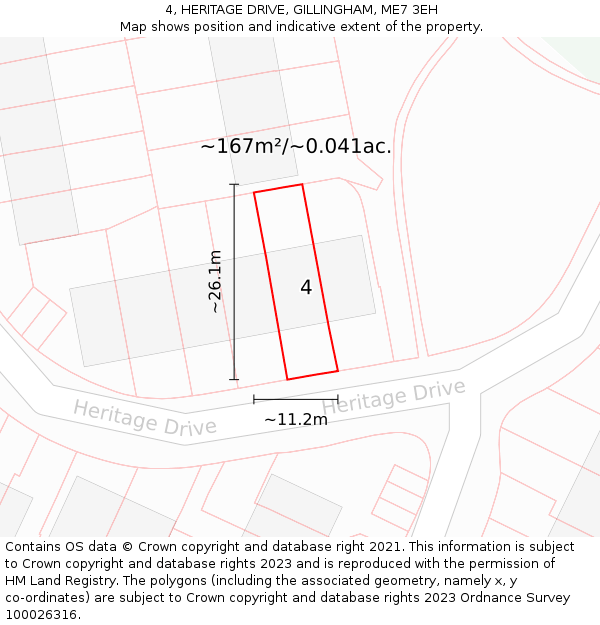 4, HERITAGE DRIVE, GILLINGHAM, ME7 3EH: Plot and title map