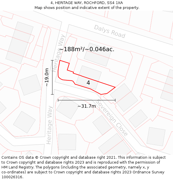 4, HERITAGE WAY, ROCHFORD, SS4 1XA: Plot and title map