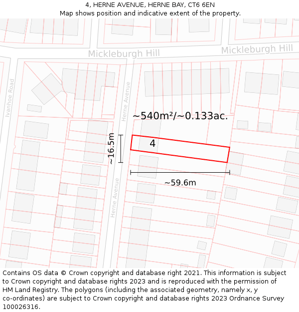 4, HERNE AVENUE, HERNE BAY, CT6 6EN: Plot and title map