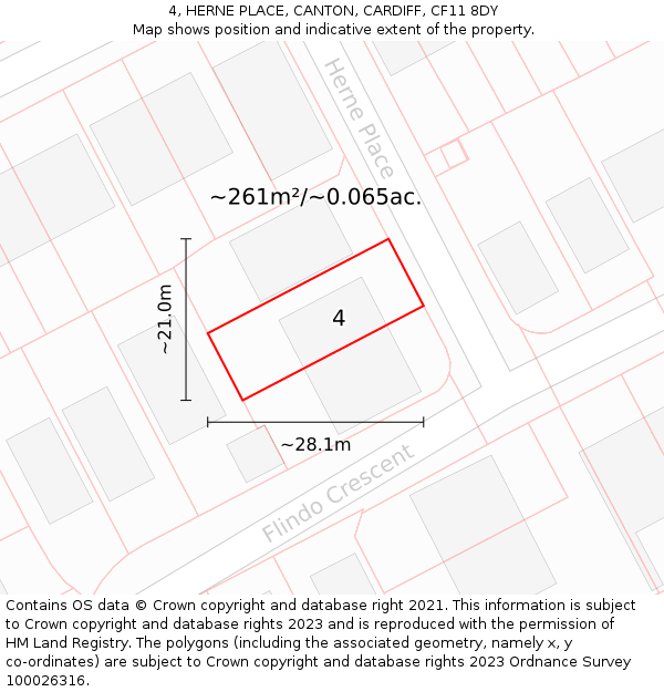 4, HERNE PLACE, CANTON, CARDIFF, CF11 8DY: Plot and title map