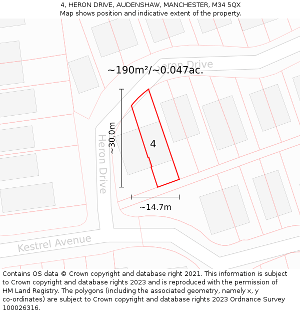 4, HERON DRIVE, AUDENSHAW, MANCHESTER, M34 5QX: Plot and title map