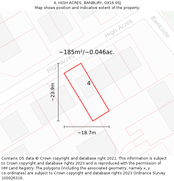 4, HIGH ACRES, BANBURY, OX16 9SJ: Plot and title map