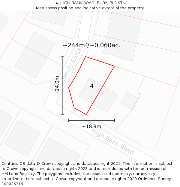 4, HIGH BANK ROAD, BURY, BL9 9TN: Plot and title map