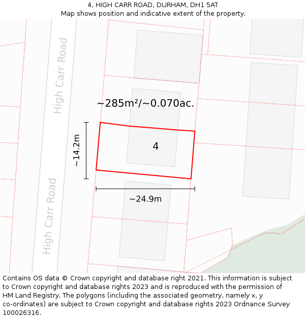 4, HIGH CARR ROAD, DURHAM, DH1 5AT: Plot and title map