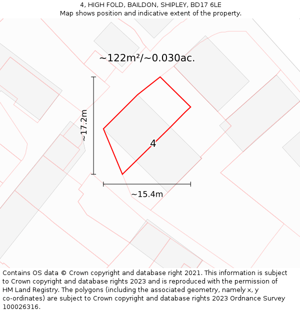 4, HIGH FOLD, BAILDON, SHIPLEY, BD17 6LE: Plot and title map
