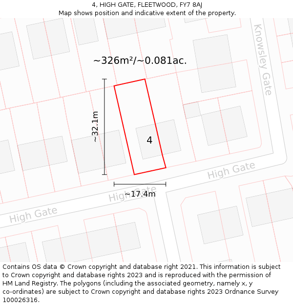 4, HIGH GATE, FLEETWOOD, FY7 8AJ: Plot and title map