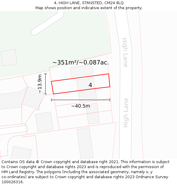 4, HIGH LANE, STANSTED, CM24 8LQ: Plot and title map