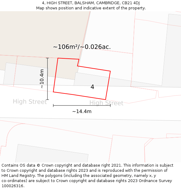 4, HIGH STREET, BALSHAM, CAMBRIDGE, CB21 4DJ: Plot and title map