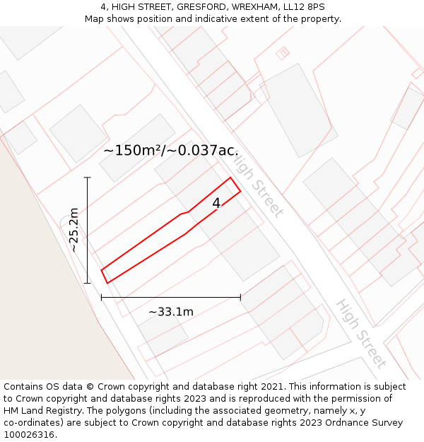 4, HIGH STREET, GRESFORD, WREXHAM, LL12 8PS: Plot and title map