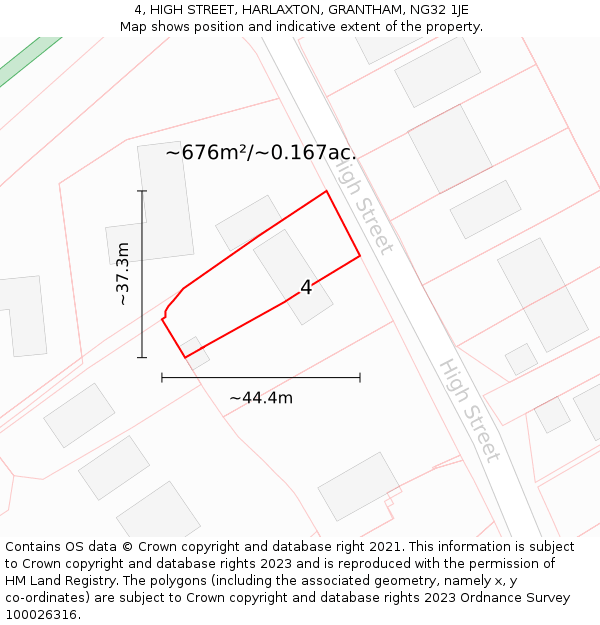 4, HIGH STREET, HARLAXTON, GRANTHAM, NG32 1JE: Plot and title map