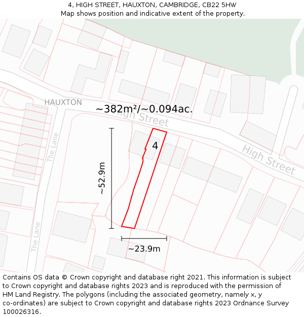 4, HIGH STREET, HAUXTON, CAMBRIDGE, CB22 5HW: Plot and title map