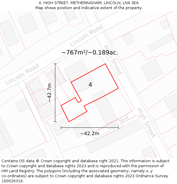 4, HIGH STREET, METHERINGHAM, LINCOLN, LN4 3EA: Plot and title map