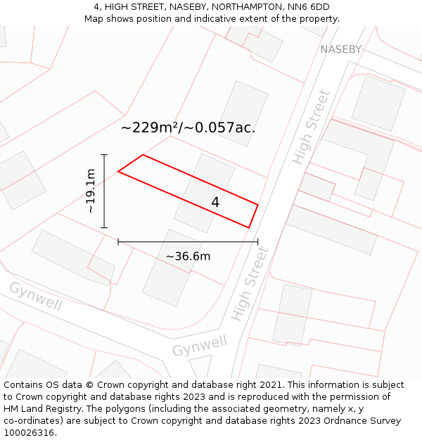 4, HIGH STREET, NASEBY, NORTHAMPTON, NN6 6DD: Plot and title map