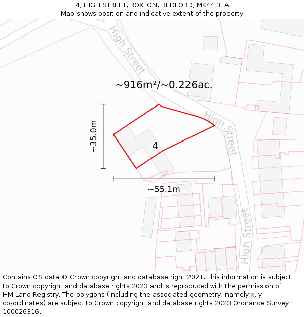 4, HIGH STREET, ROXTON, BEDFORD, MK44 3EA: Plot and title map