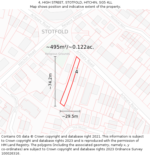 4, HIGH STREET, STOTFOLD, HITCHIN, SG5 4LL: Plot and title map