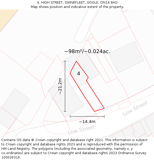 4, HIGH STREET, SWINEFLEET, GOOLE, DN14 8AG: Plot and title map