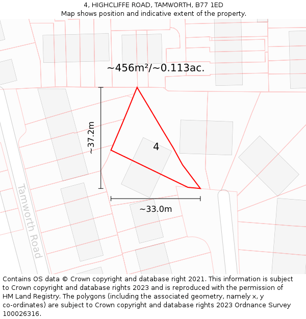 4, HIGHCLIFFE ROAD, TAMWORTH, B77 1ED: Plot and title map