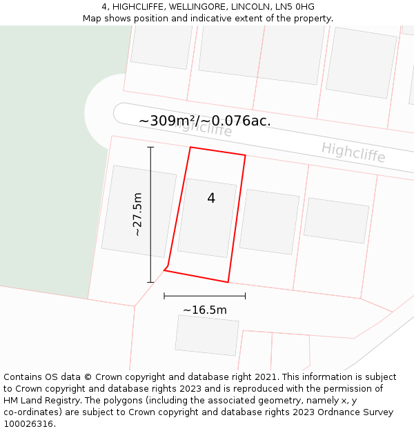 4, HIGHCLIFFE, WELLINGORE, LINCOLN, LN5 0HG: Plot and title map