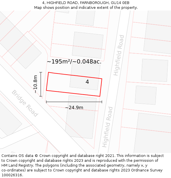 4, HIGHFIELD ROAD, FARNBOROUGH, GU14 0EB: Plot and title map