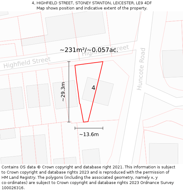 4, HIGHFIELD STREET, STONEY STANTON, LEICESTER, LE9 4DF: Plot and title map